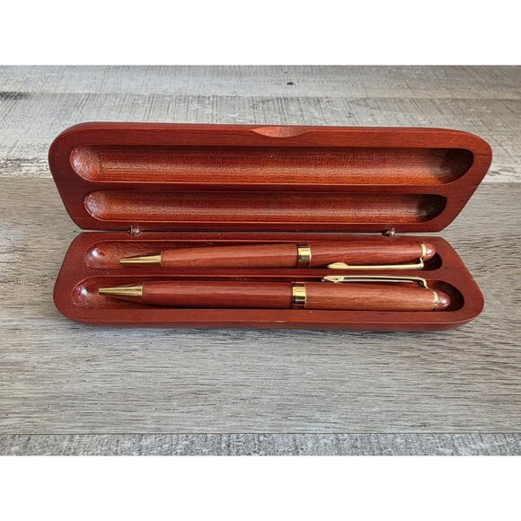Michael C. Fina Fifth Avenue Wood Two Ballpoint Pen Set In Wood Box Retired b205 - Picture 3 of 9